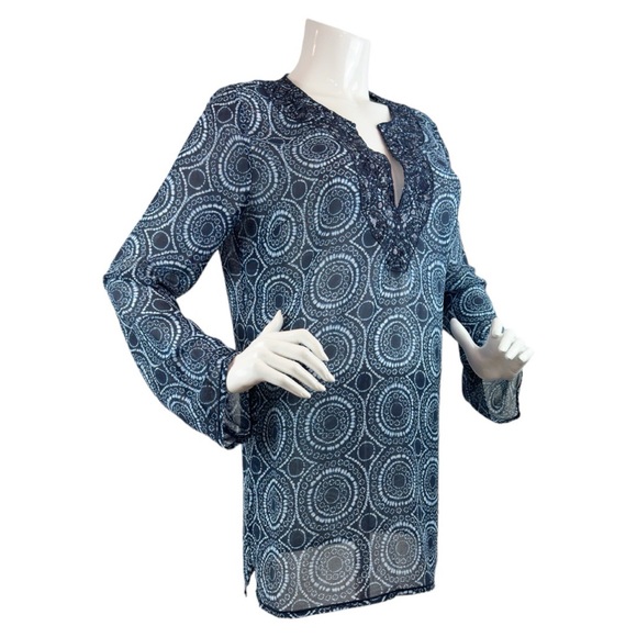 MICHAEL Michael Kors Print V-Neck Sheer Tunic with Beading Detail - Picture 8 of 12